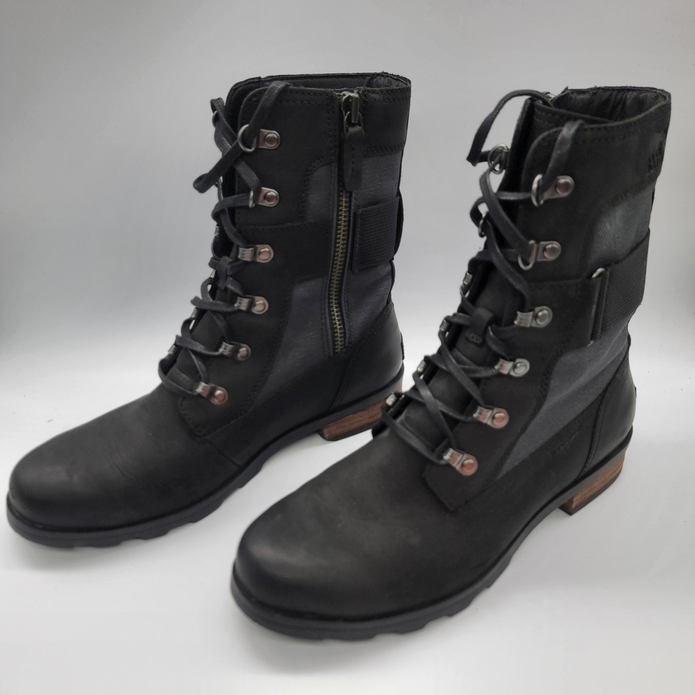Sorel Emelie Conquest Black Lace Up Waterproof Boots Size 9 Uk7 Eu40 Nl3041-010